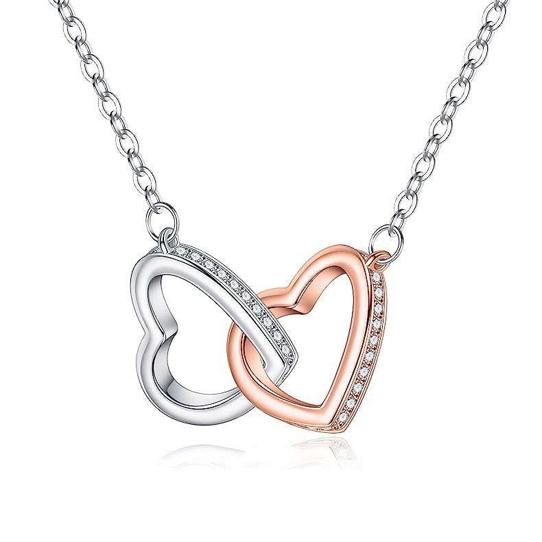 Wholesale s925 Sterling Silver Double Love Color Necklace
