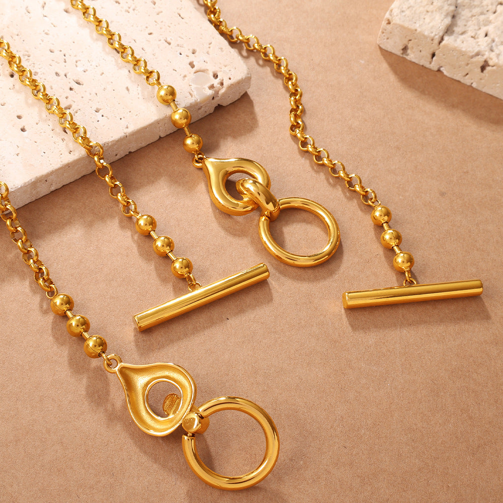 Wholesale Metal buckle necklace,  light luxury gold round beads,  fashionable and versatile,  niche design sweater chain