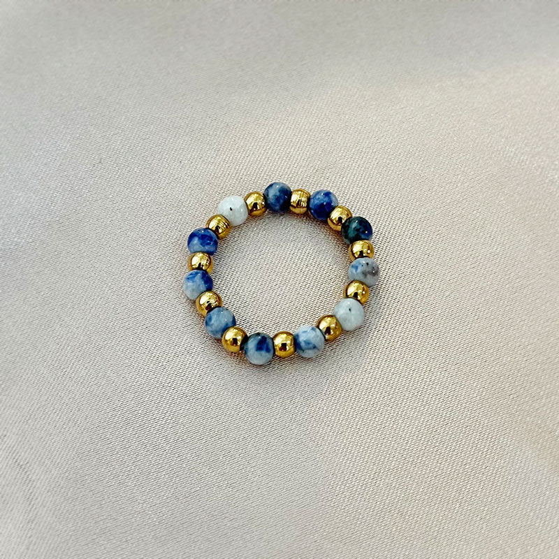 Wholesale stainless steel steel ball elastic natural stone  ring