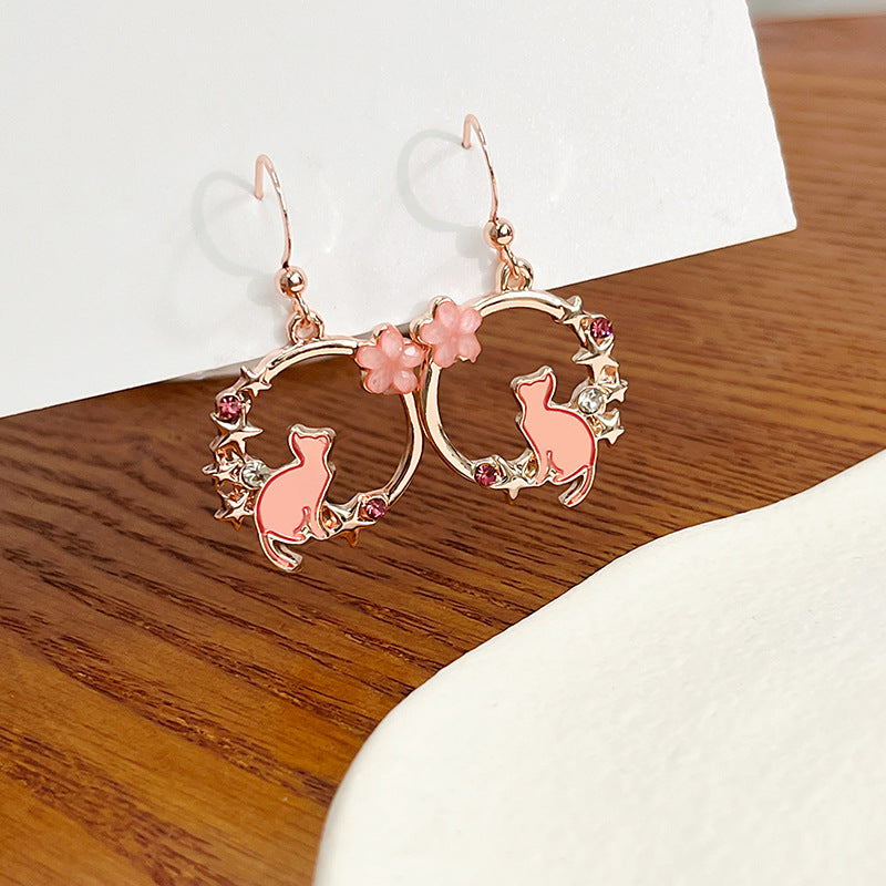 Wholesale Cartoon Cat Geometric Round Garland Earrings