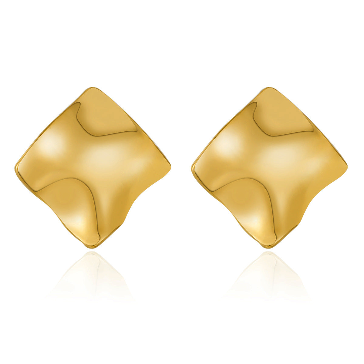 Wholesale Glossy Irregular Shaped Geometric Pleated Origami Love Round Earrings Stainless Steel Earrings ACC-ES-Hongx005