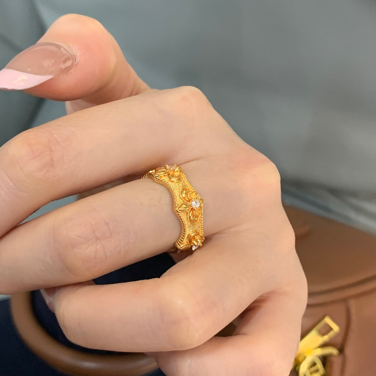 Wholesale Italian Brushed Cut Out Iris Flower Ring