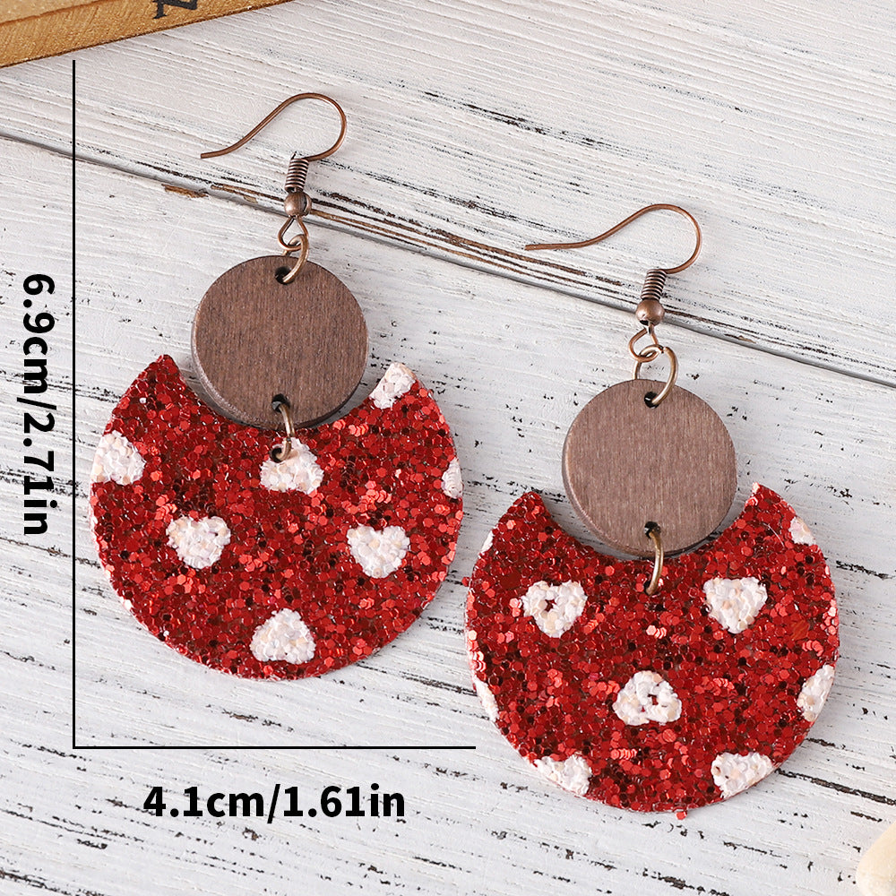 Wholesale Leather Valentine' s Day heart-shaped sequin earrings