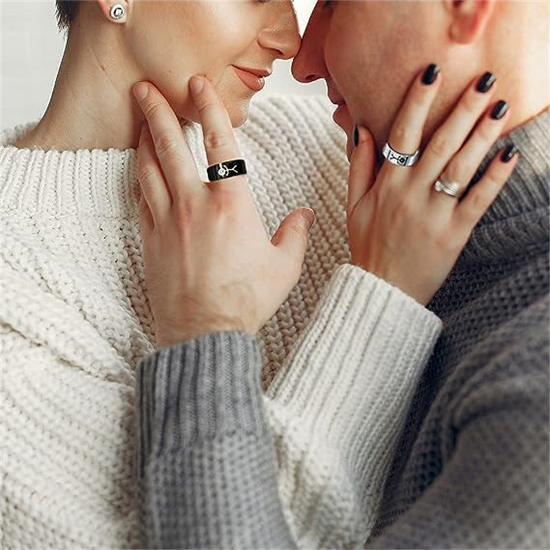 Wholesale  cute cartoon stick figure laser marking smiley face little person 8mm wide stainless steel ring