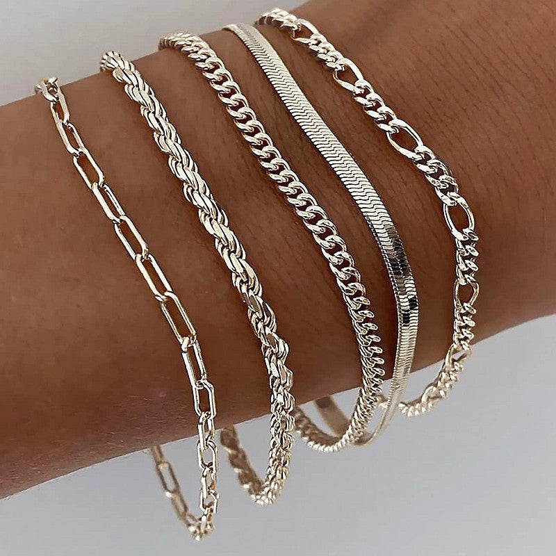 Wholesale Geometric Gold 5-Piece Stackable Bracelet Set – Chic Jewelry Accessory for Women Gift Boutique Resale