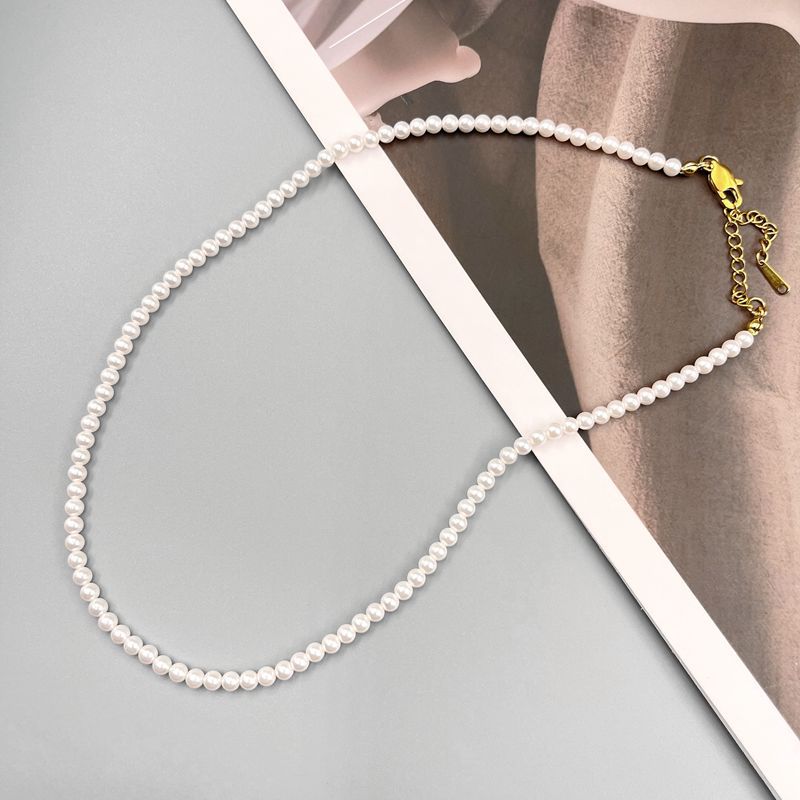 Wholesale French Glass Pearl 16 inch Long Necklace Light Luxury Clavicle Chain Titanium Steel Lobster Clasp ACC-NE-LaoY001