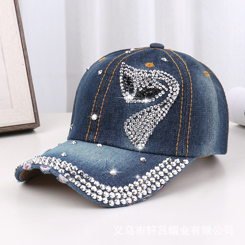 Wholesale Rhinestone Washed Denim Baseball Cap