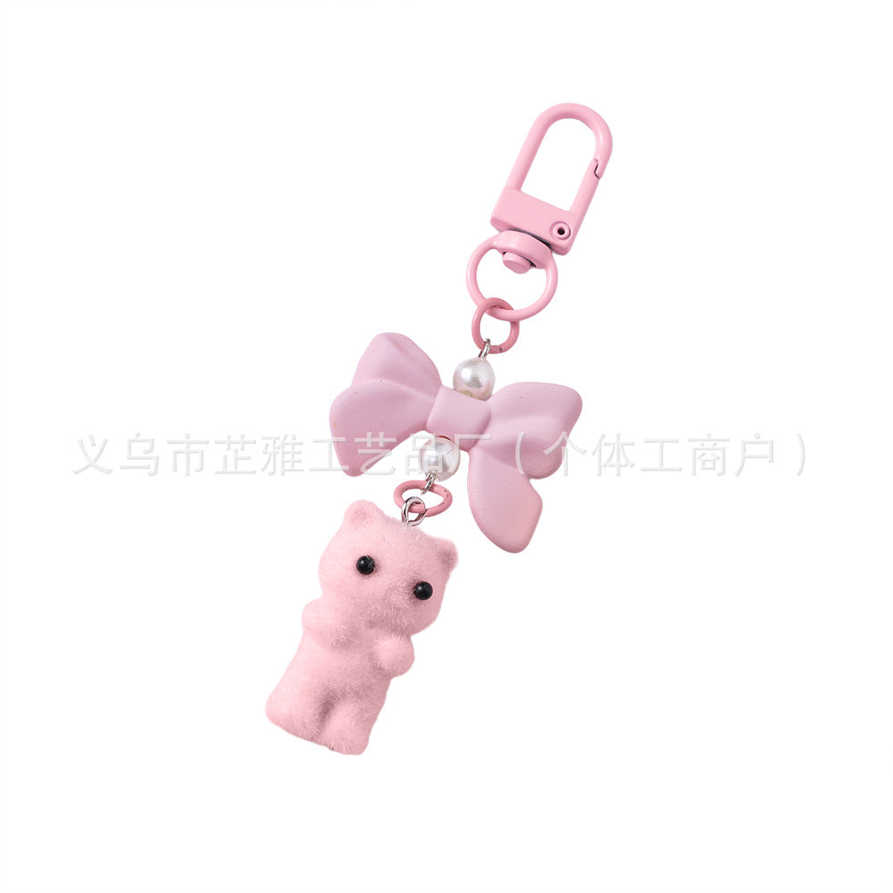 Wholesale Resin Flocking Cute Bow Three-dimensional Cat Keychain