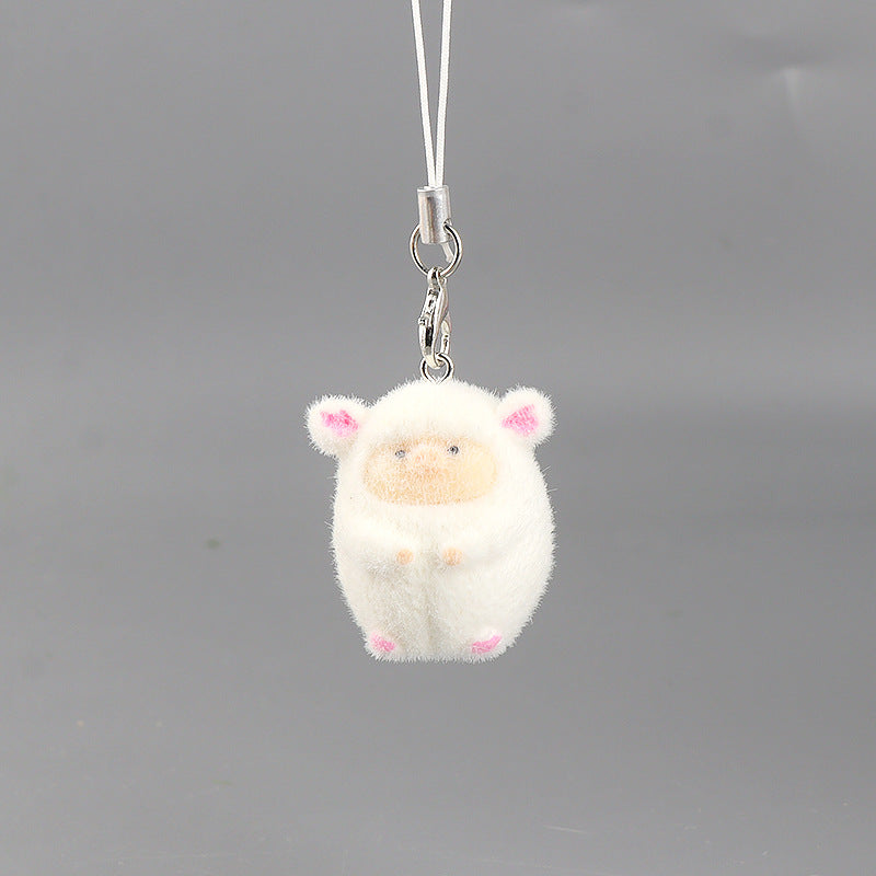 Wholesale Resin flocked 3D cartoon cute pig pendant keychain