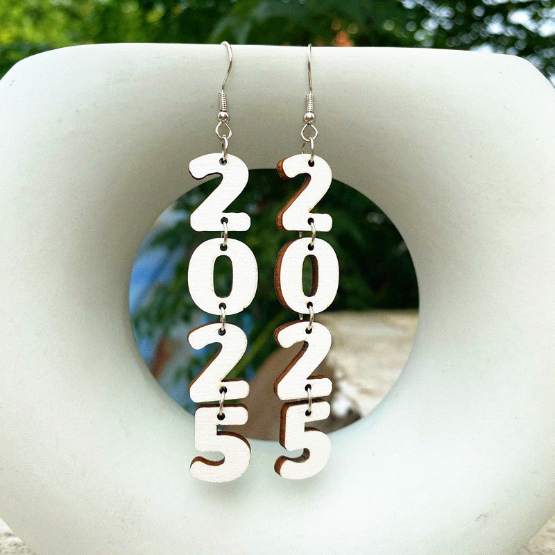 Wholesale Cute Wooden New Year Number Earrings  ACC-ES-CT043