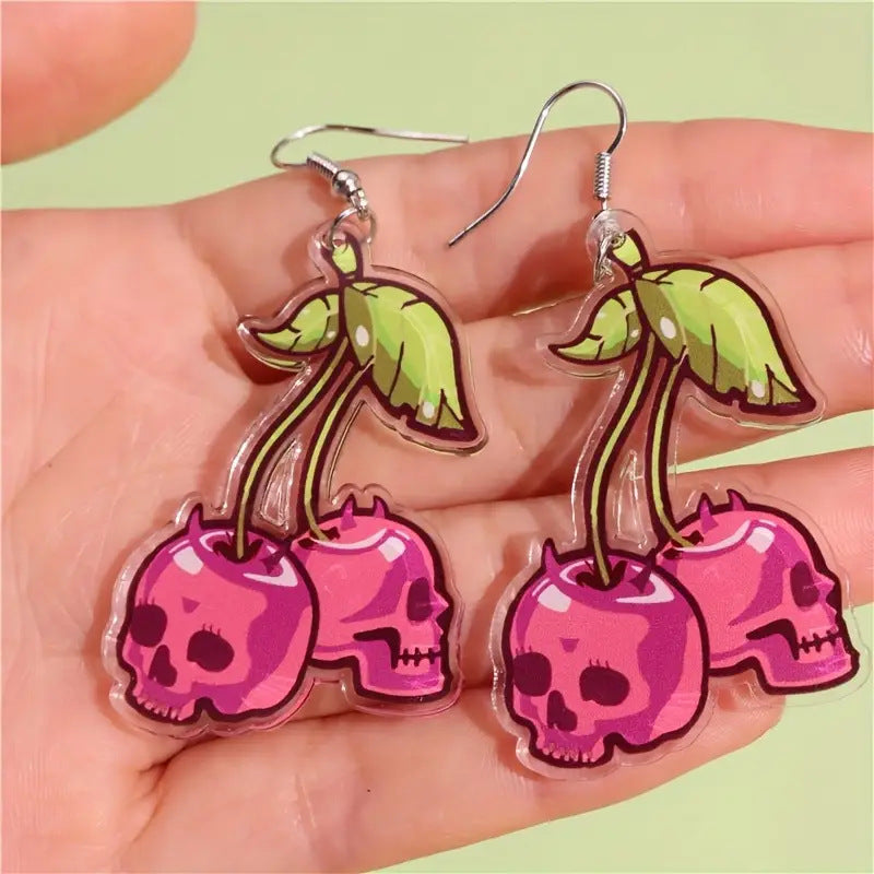 Großhandel Cherry Skull Ohrringe flache Acrylohrringe
