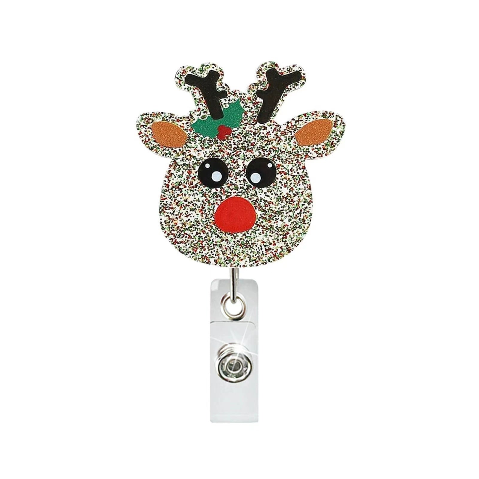 Wholesale Christmas Tree Holiday Glitter Badge Clip Retractable Keychain ACC-KC-LingYu014