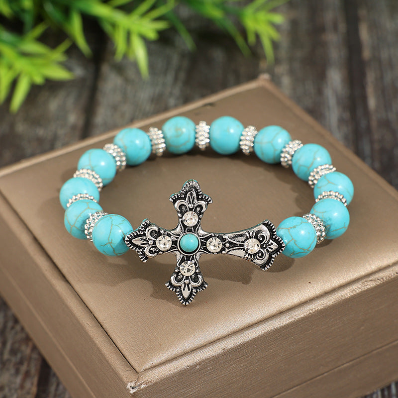Wholesale Alloy Electroplated Vintage Carved Cross Bracelet Retro Cowboy Style Women' s Jewelry Boutique Resale