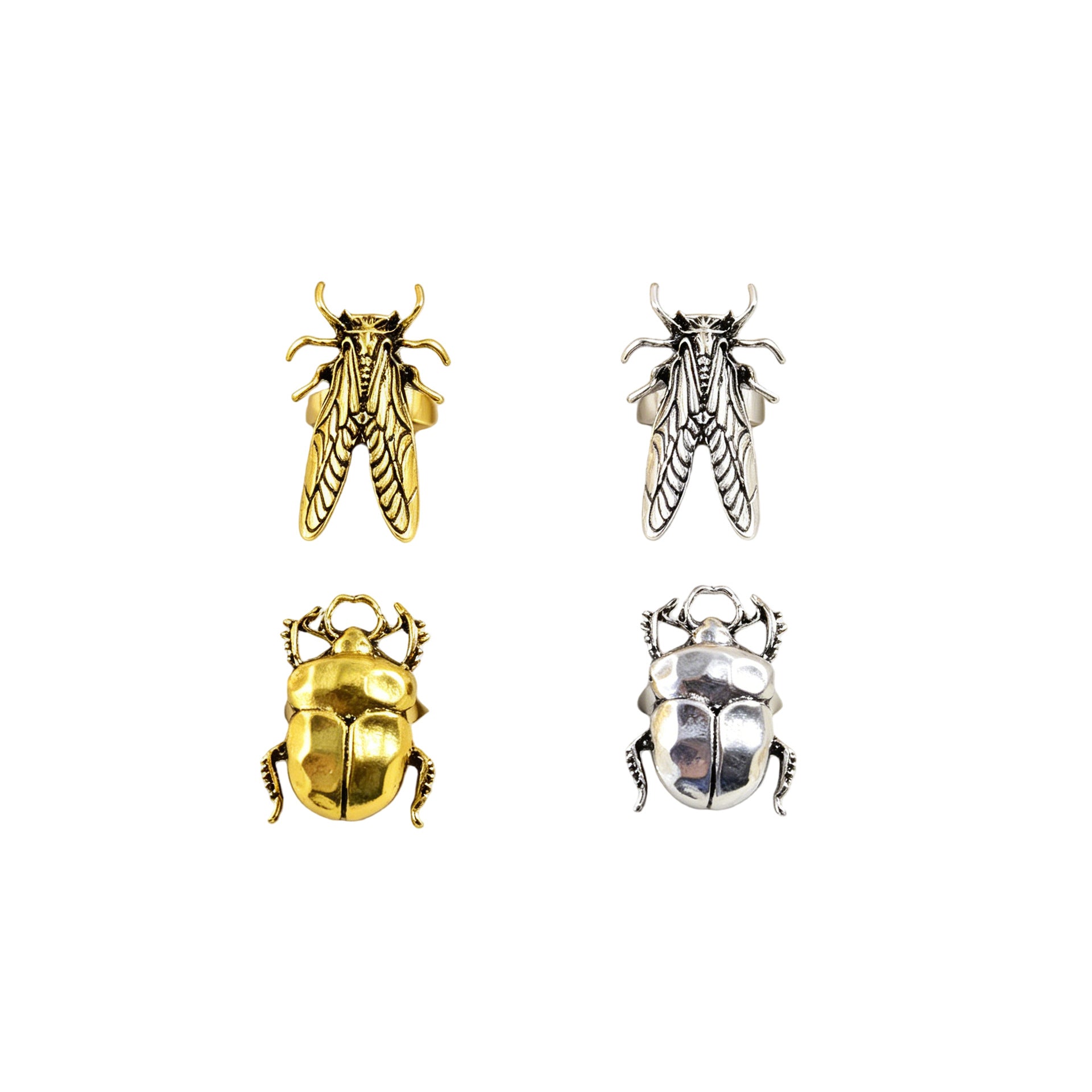 Wholesale Antique Gold Zinc Alloy Insect Cicada Ring Open Adjustable Band Trendy Casual Jewelry For Women Everyday Wear Gift