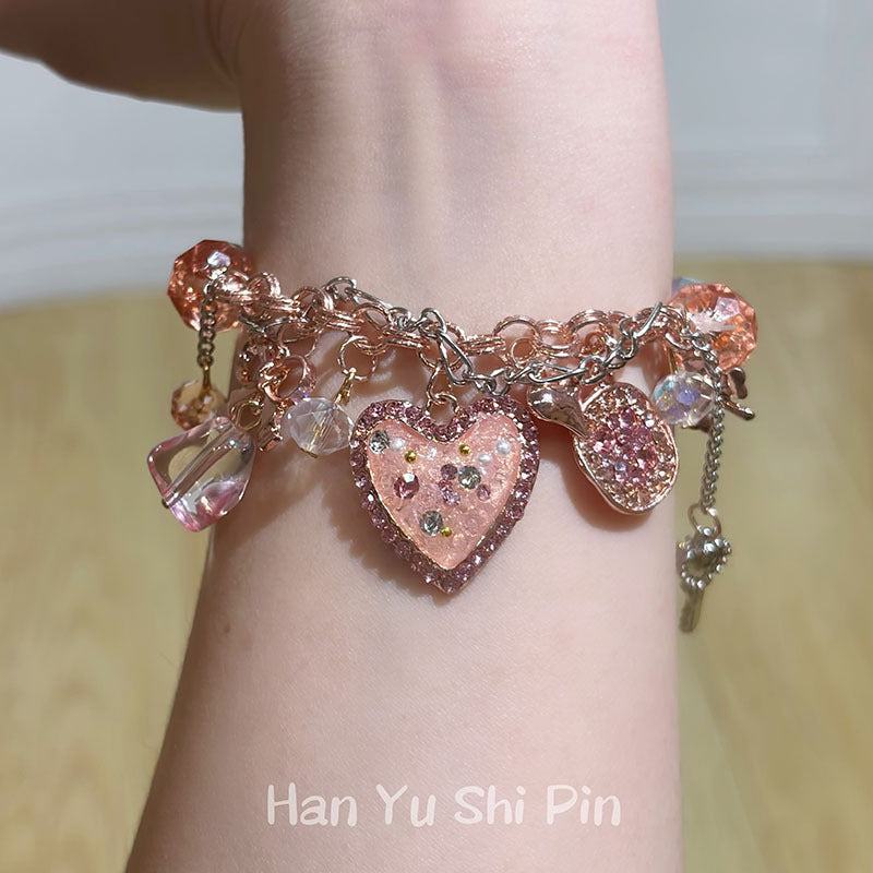Wholesale Vintage Pink Beaded Heart Bracelet - Mixed Materials,  Unisex,  Great for Travel Souvenir or Everyday Fashion