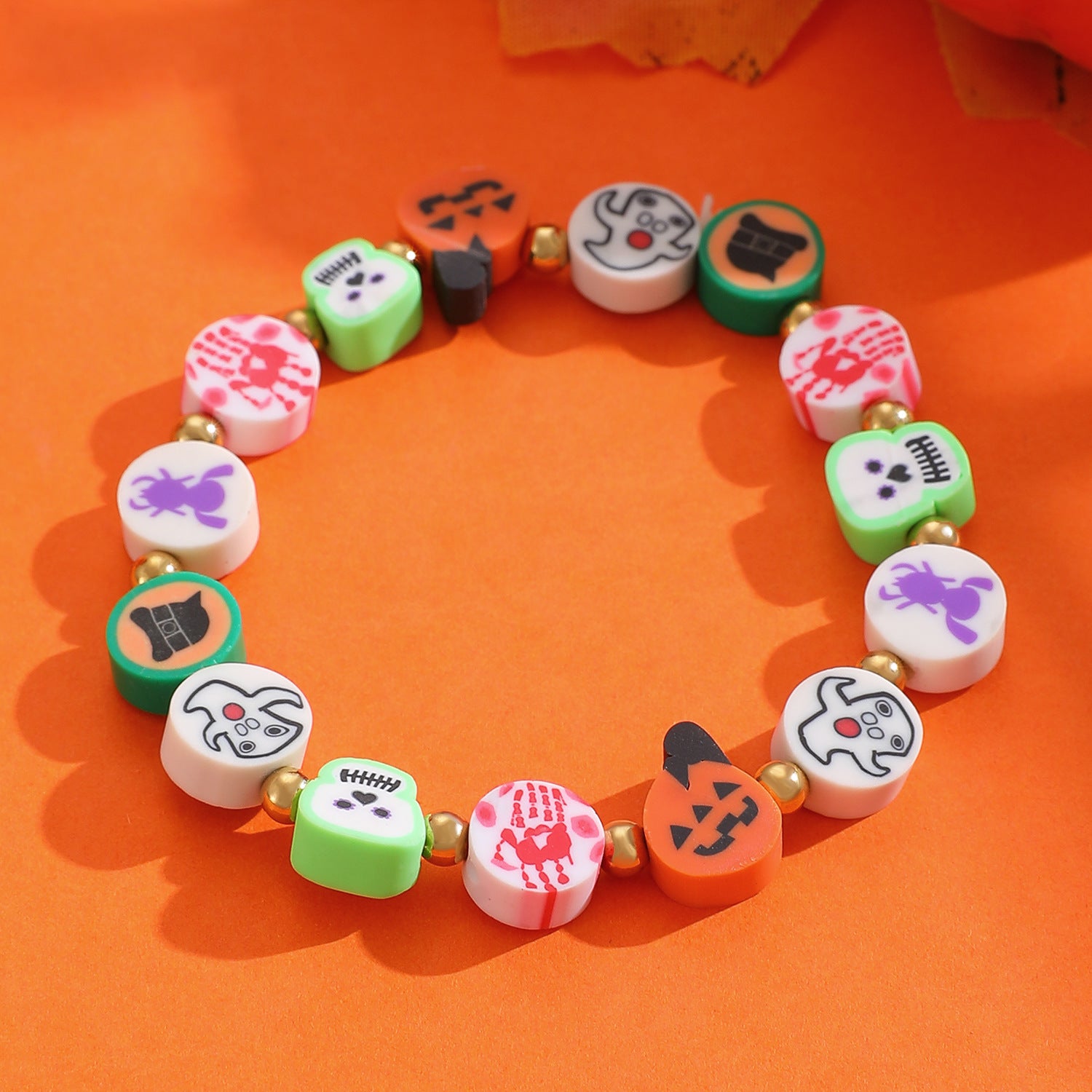 Wholesale Funny  Pumpkin Skull Soft Clay Bracelet - Women' s Trendy Jewelry Accessory for Resale