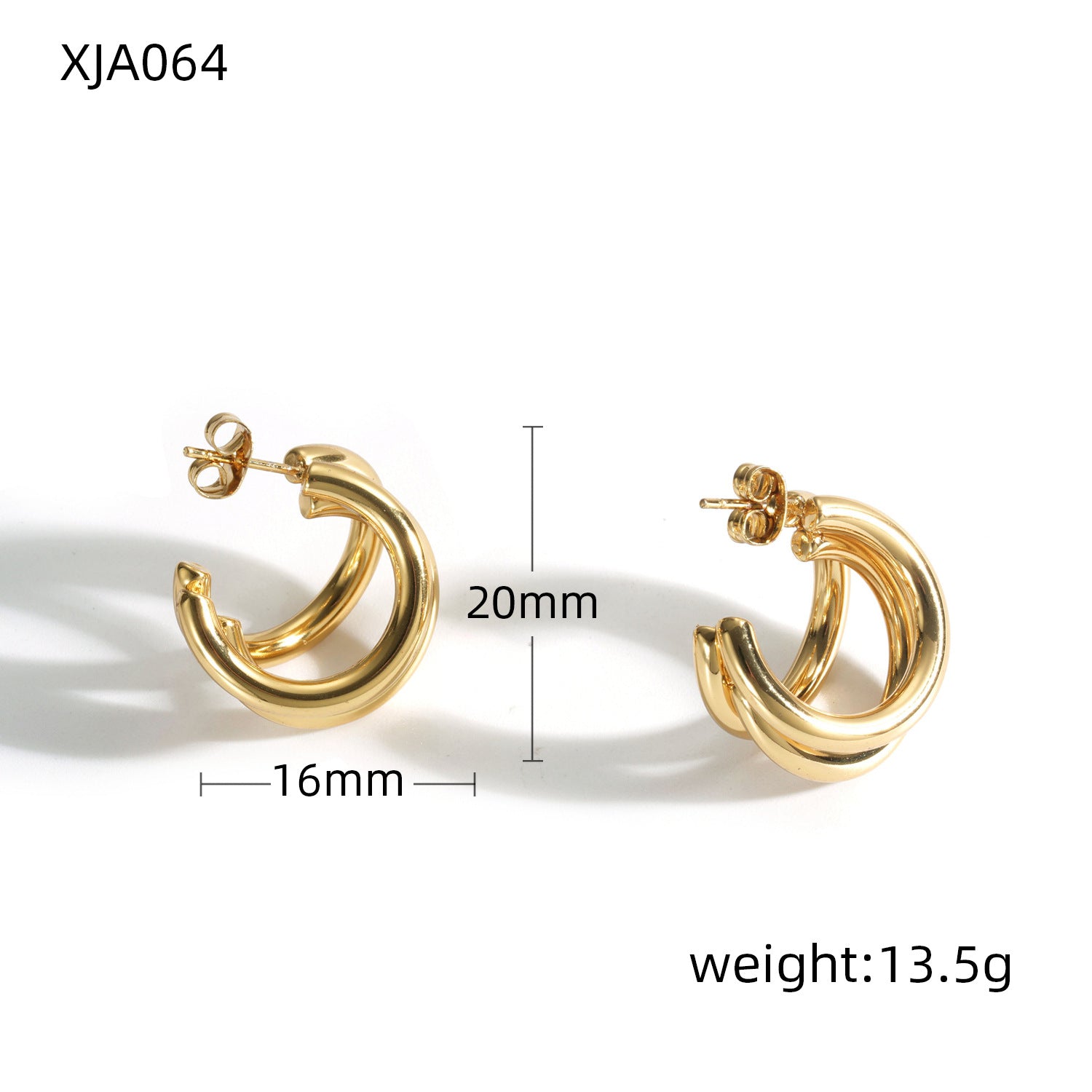 Wholesale 18k geometric C-shaped stainless steel multi-layer earrings