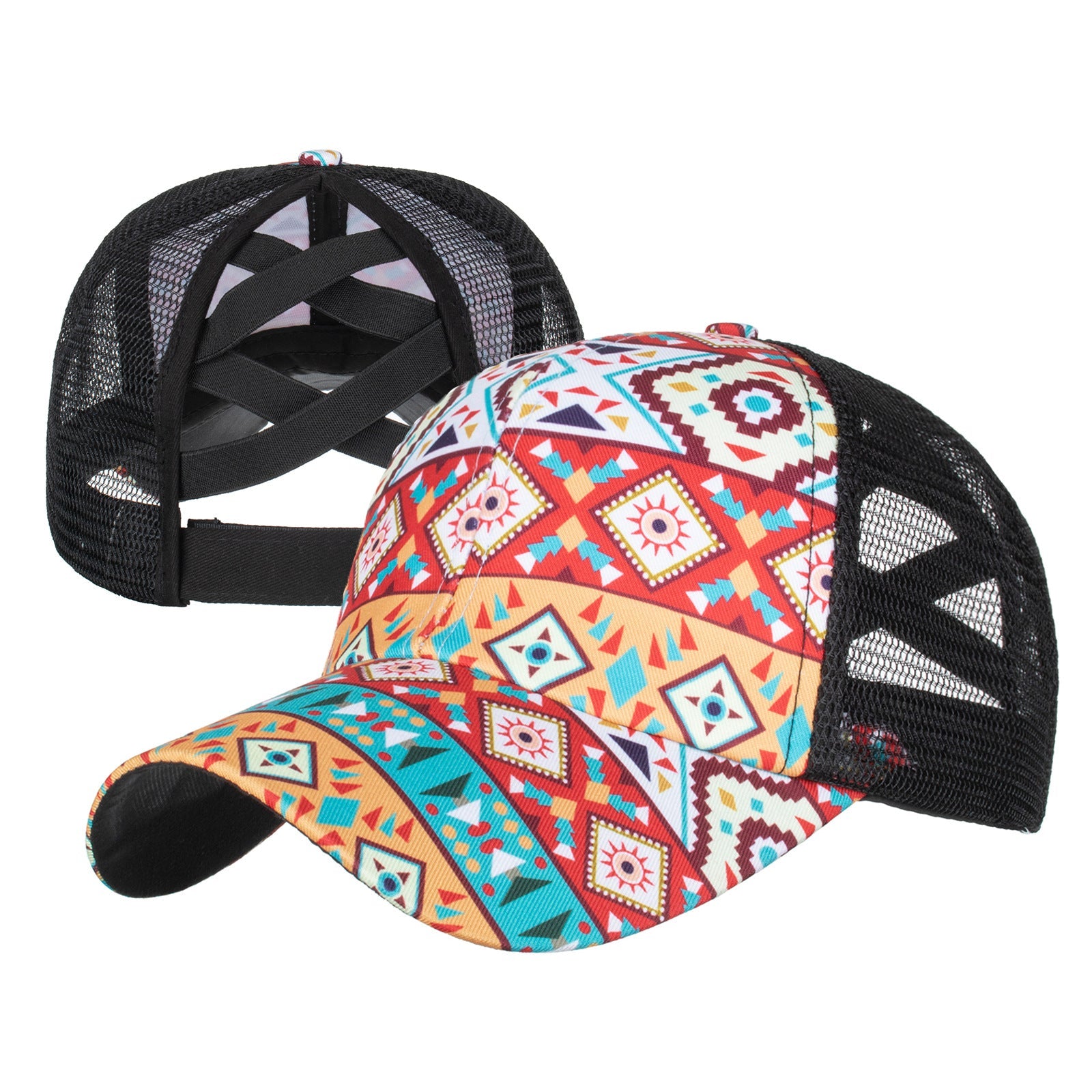 Wholesale Western Style Aztec Cow Print Leopard Mesh Cap Ponytail Cap Baseball Cap Hat ACC-HT-RongZhao005