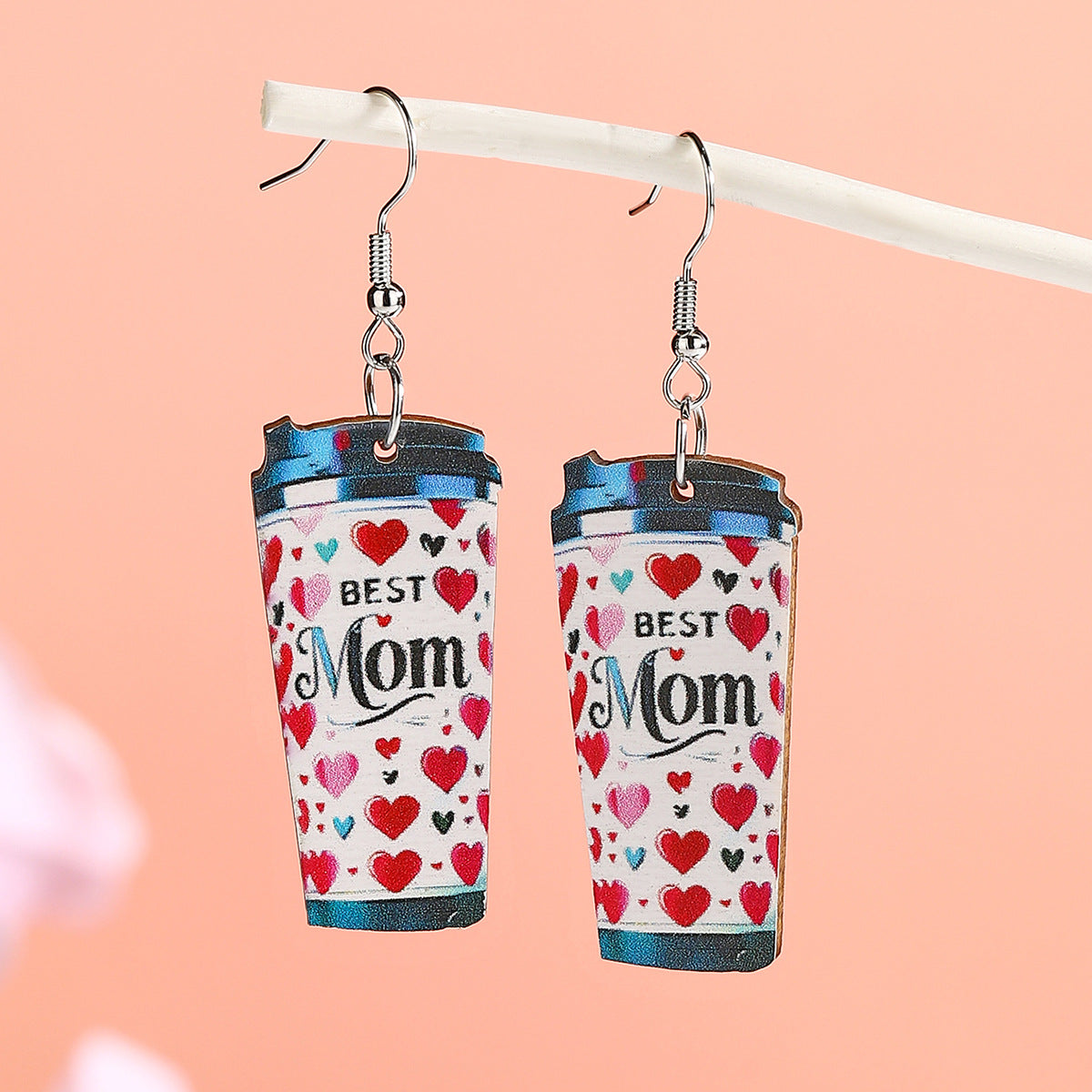 Wholesale  Mother's Day Wooden Earrings Cartoon MOM Coffee Milk Tea Cup Earrings