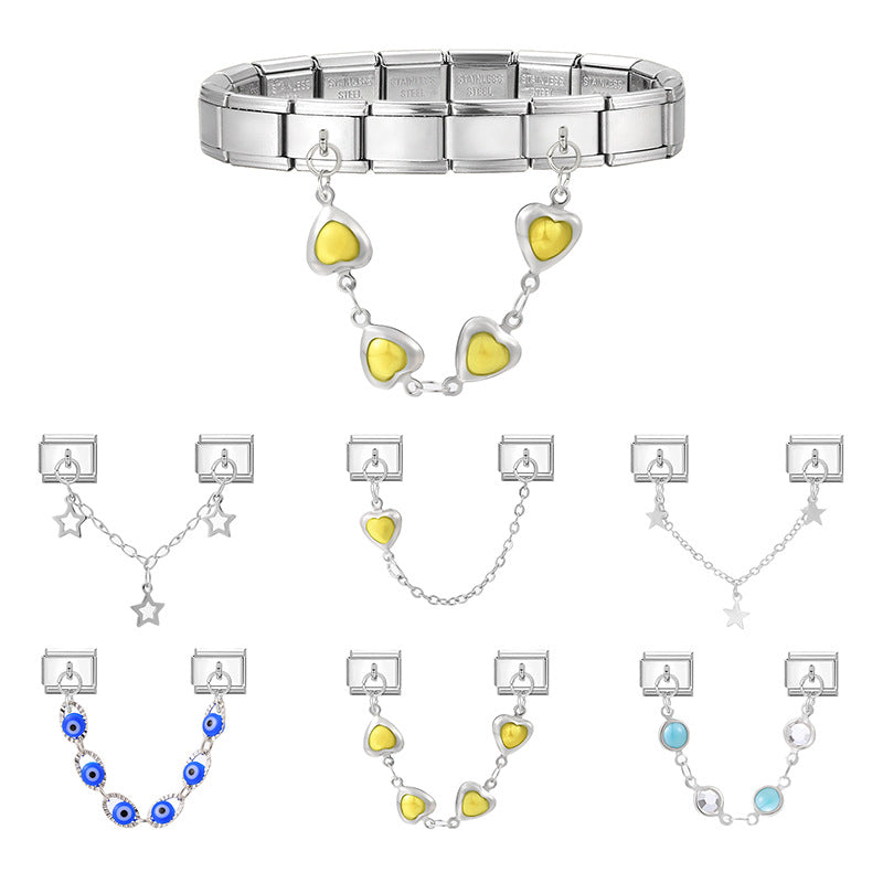 Wholesale Italian Charm Bracelet 9mm DIY Splicing Silver Double Pendant Stainless Steel Composable Bracelet