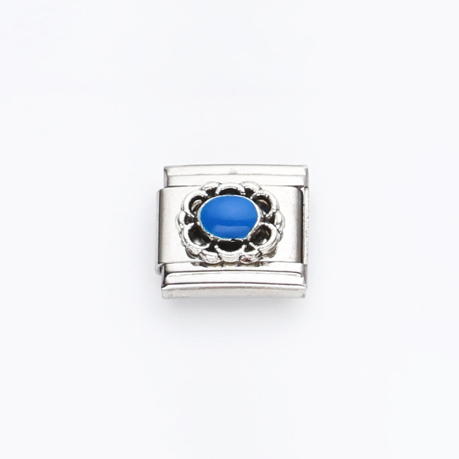 Wholesale 10pcs Italian Charm Bracelet 9mm DIY Splicing Flower Geometric Pattern Stainless Steel Composable Bracelet