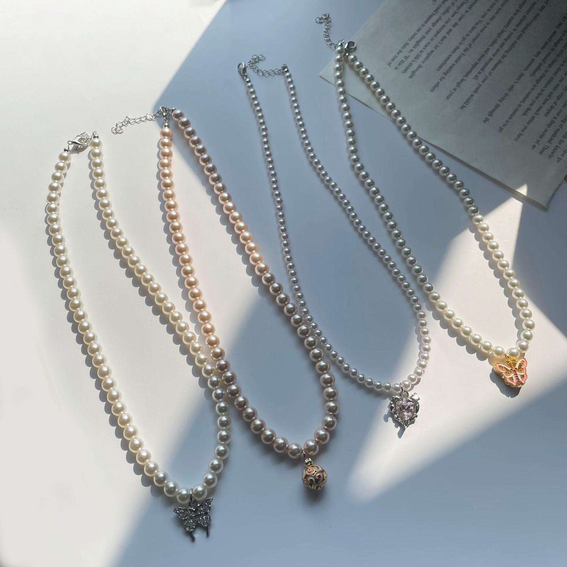 Wholesale  beaded pearl butterfly pendant niche clavicle chain