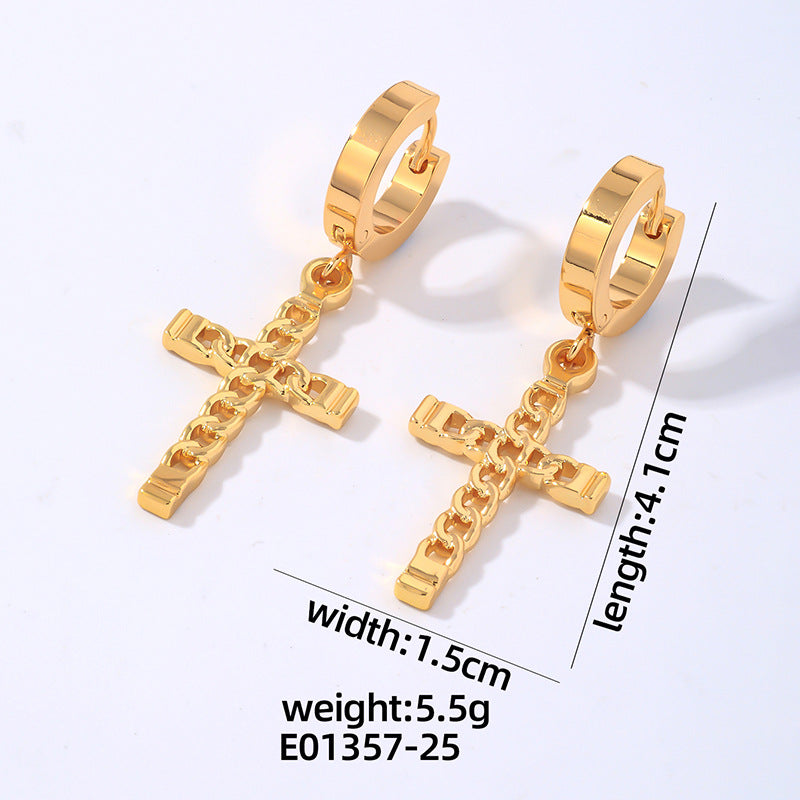 Wholesale Hip Hop Polished Earrings Cross Pendant Hoop Earrings Stainless Steel Earrings ACC-ES-MOXI002