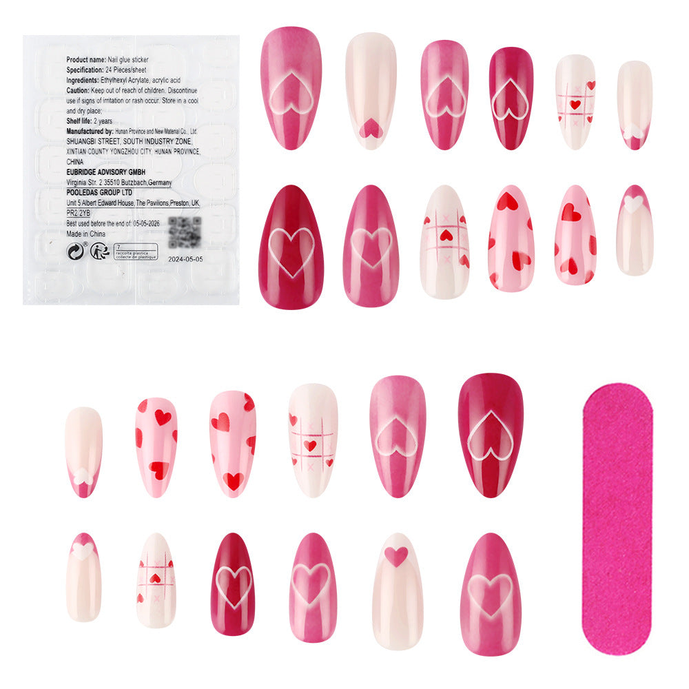 Wholesale 24 Pieces/box Valentine's Day Glossy Pink Love Nails Kits Nail Stickers ACC-NS-MiKe033