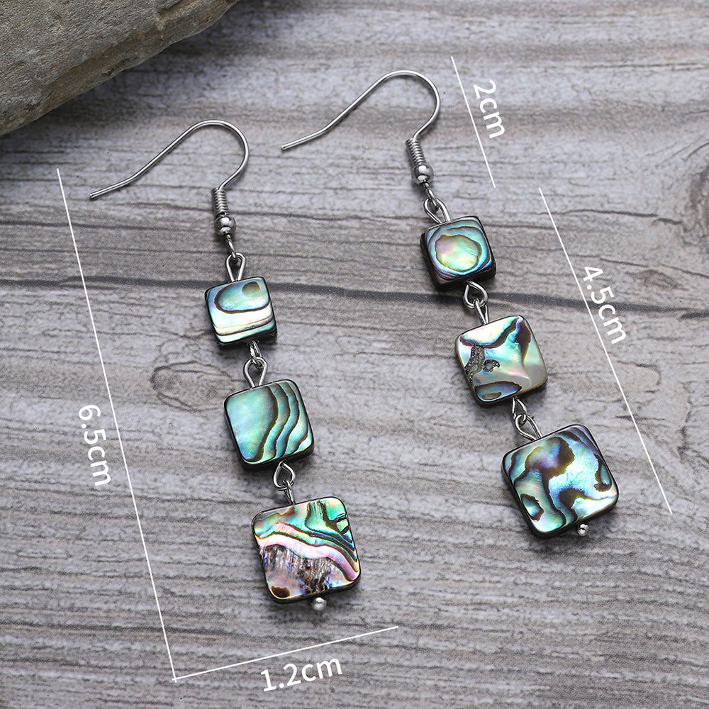 Wholesale  Natural Abalone Shells Square Tassel Pendant Earrings