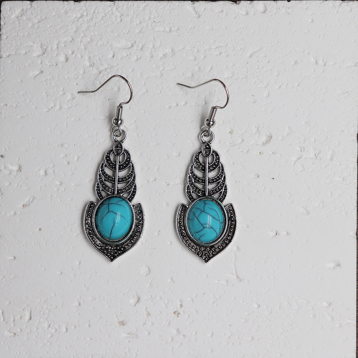 Wholesale Ethnic Style Alloy Drop Earrings with Imitation Turquoise – Trendy Beach Jewelry Accessory