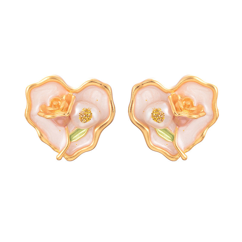 Wholesale Natural Pearl Rose Heart Shaped Earrings