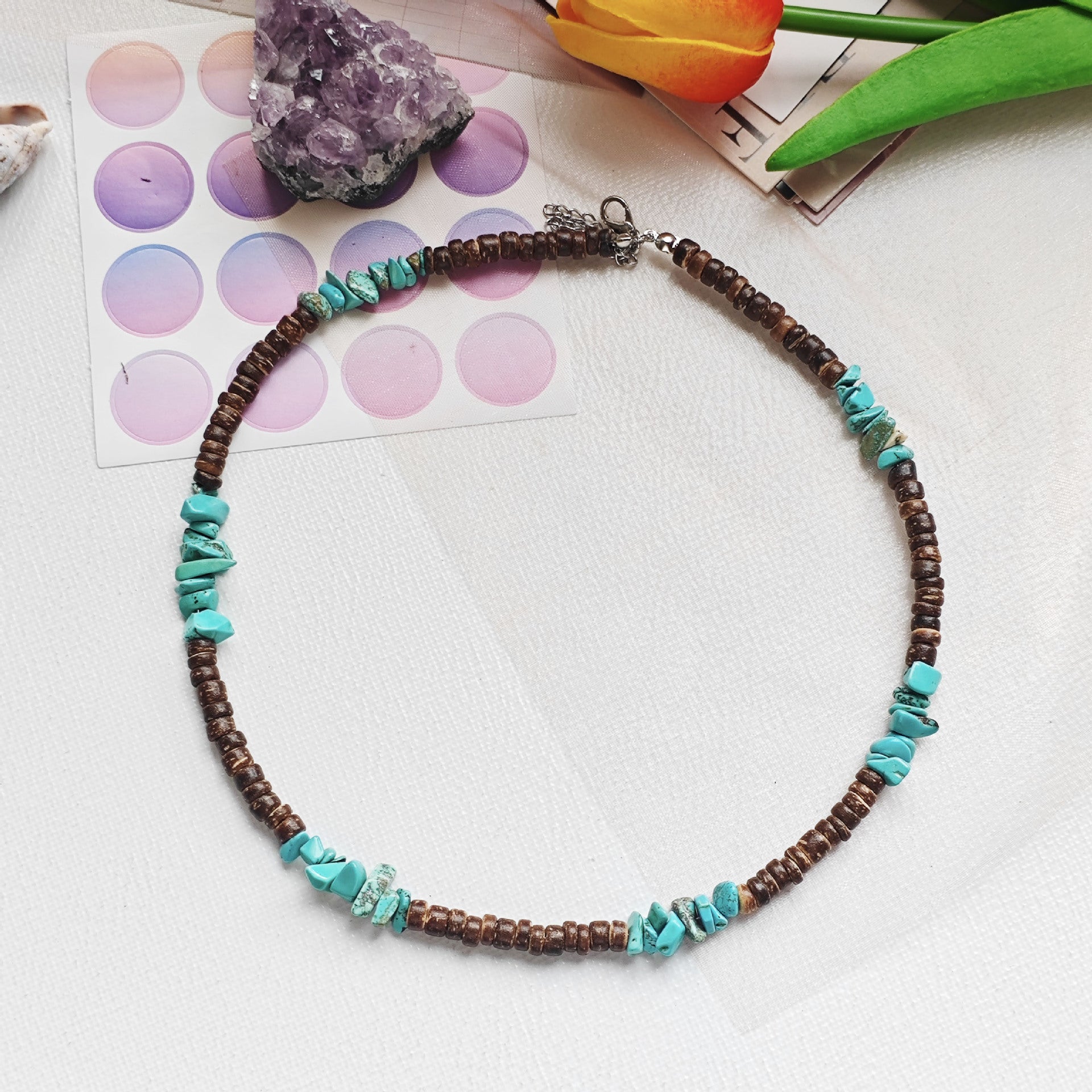 Wholesale Boho Style nut Shell Turquoise Necklace Stainless Steel Jewelry Accessory for Men Women