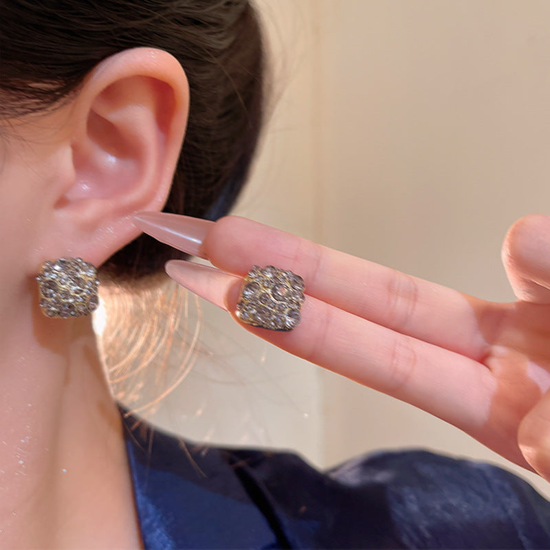 Wholesale Light Luxury and High-End Super Flash Full Diamond Geometric Earrings