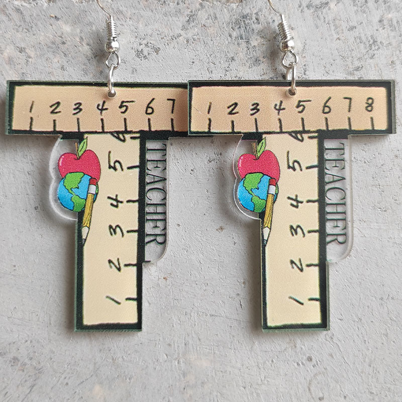 Wholesale 2 Pairs/pack Leopard Print Ruler Apple Acrylic Earrings Teacher's Day ACC-ES-HY016