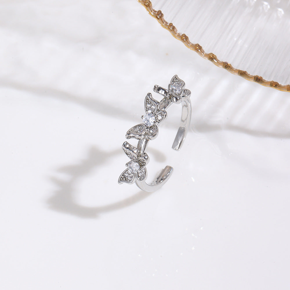 Wholesale Butterfly copper plated 18k geometric ladder adjustable ring