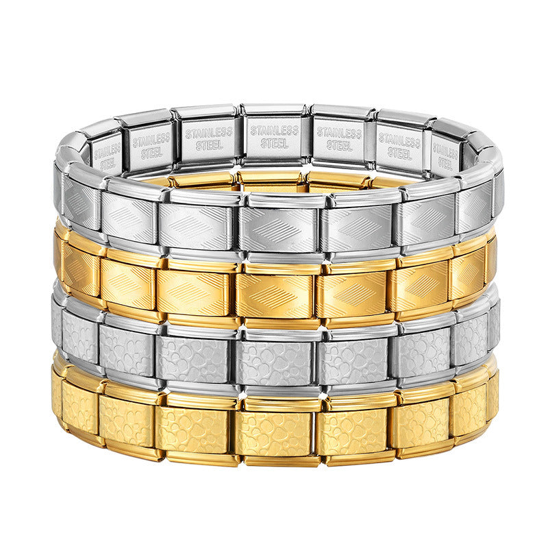 Wholesale Trendy Stainless Steel Modular Bracelet In Gold Silver Diamond Pattern DIY Watchband Chain For Everyday Wear