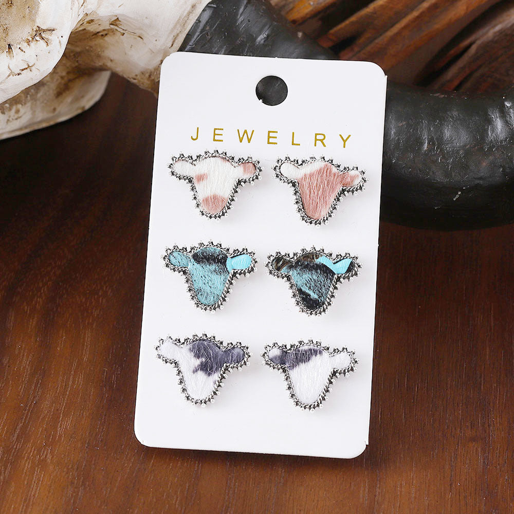 Wholesale  farm wind cow head milk cow pattern earrings suit
