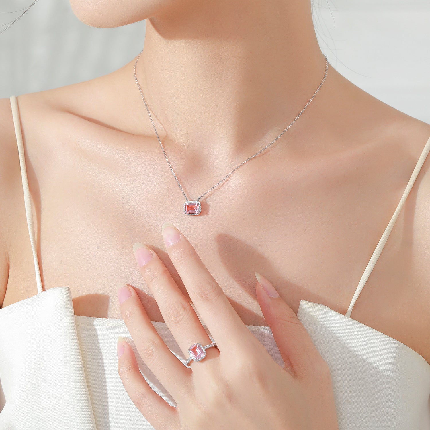 Wholesale S925 sterling silver  pink geometric sugar necklace