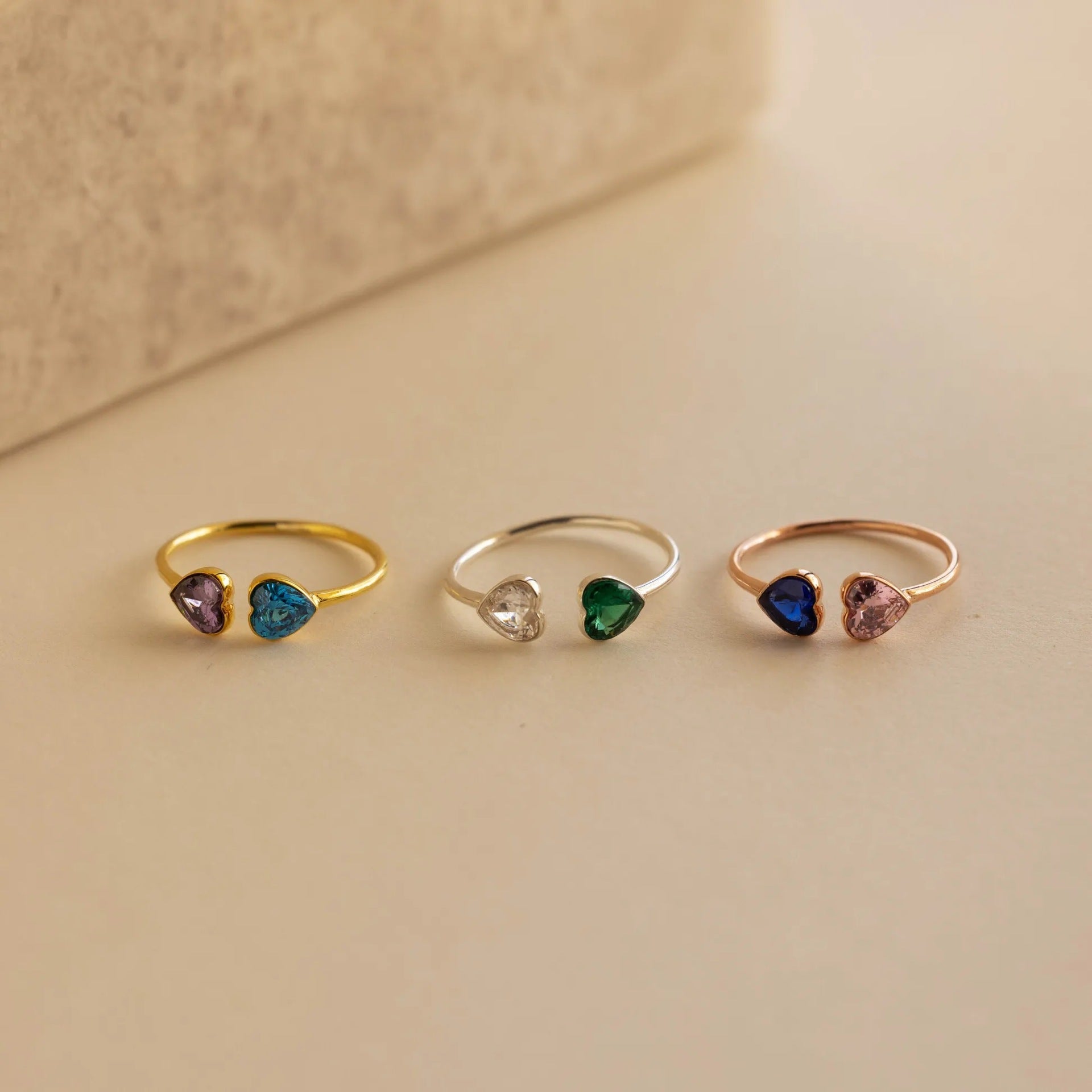 Wholesale Stainless steel Cute December Double Heart Birthstone Inlaid One-Size-Fits-All Ring