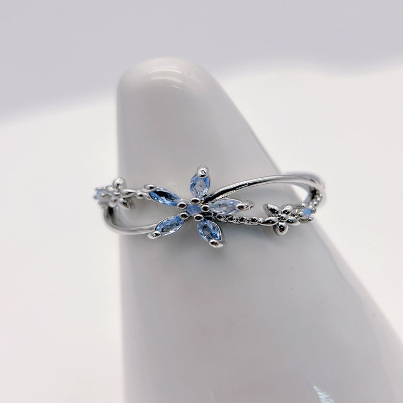 Wholesale Blue Small Flower Sea Branch Open Rings ACC-RS-YXY014