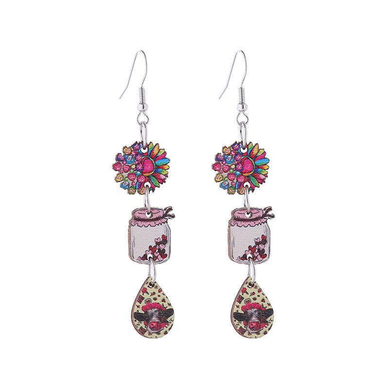 Wholesale Pink Valentine' s Day Three Heart-Shaped Cute Cat Earrings