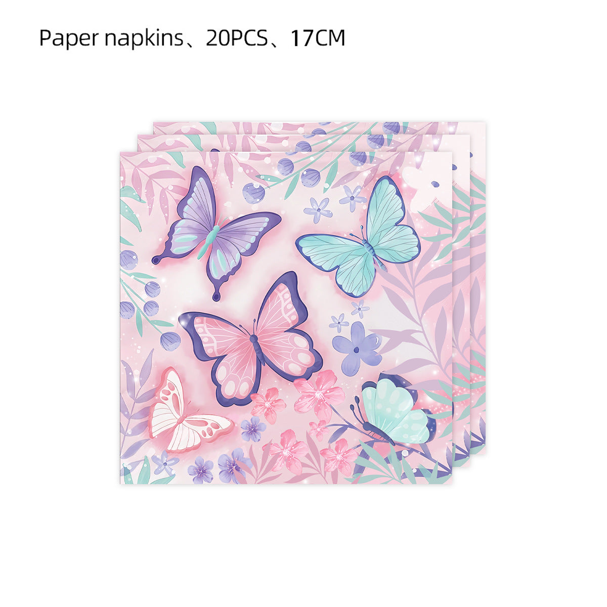 Wholesale Pink Butterfly Birthday Disposable Tableware Paper Plate Set Knife Fork Spoon Party Decoration Theme Paper