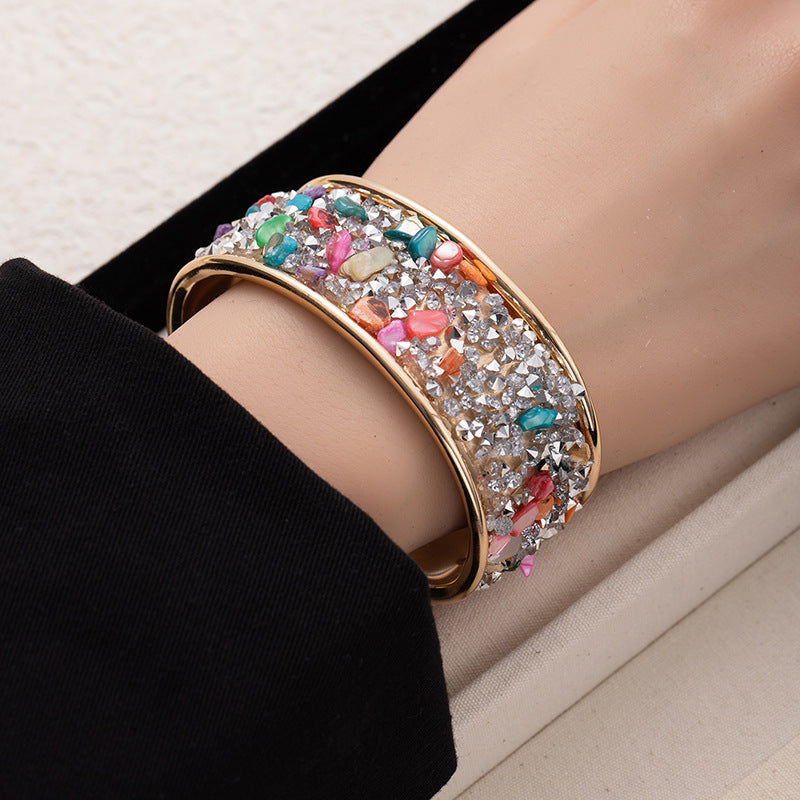 Wholesale European Style Color Gravel Open Bracelet Sparkly Fashion Jewelry Accessory Gift