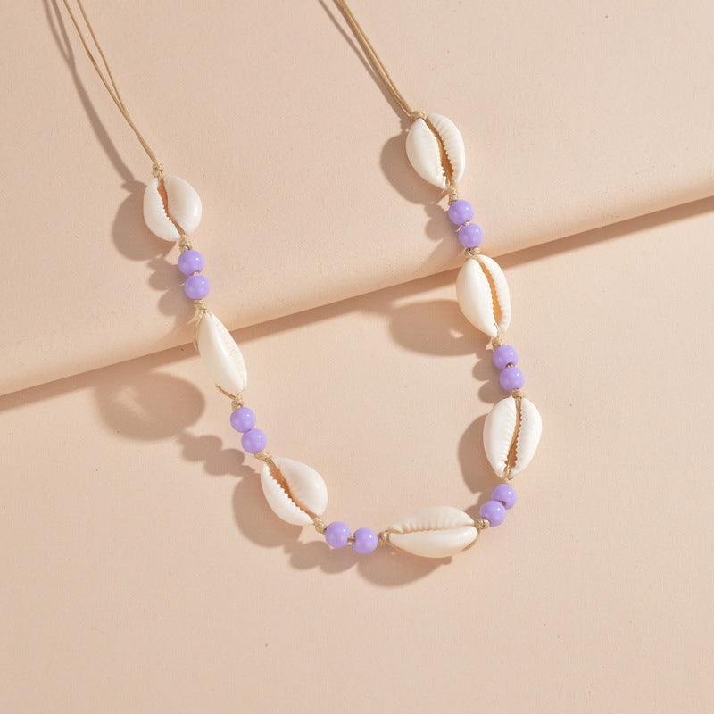 Wholesale Beach Shell Necklace Marine Shell Rice Beads Adjustable Woven Necklace