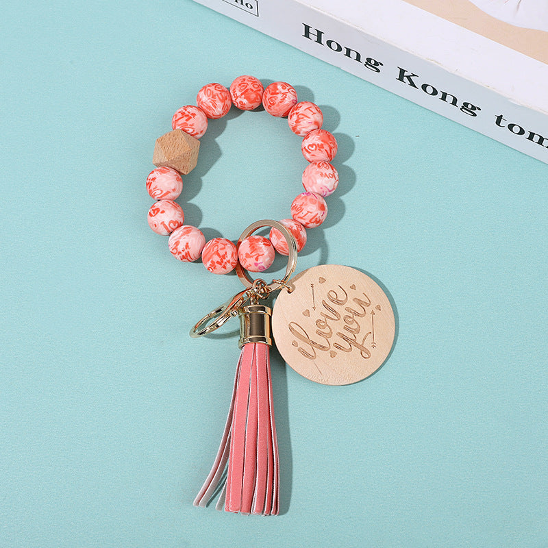 Wholesale Colorful Floral Heart Shape Silicone Beaded Wristlet Keychain ACC-KC-QiuXue010