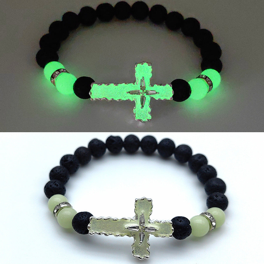 Großhandel Luminous Cross Armband Legierung Diamant 8mm Armband