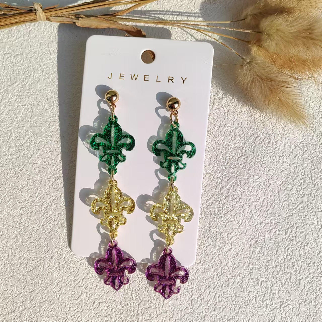 Wholesale Acrylic Valentine's Day Clover Glitter Color Contrast Letter Long Earrings