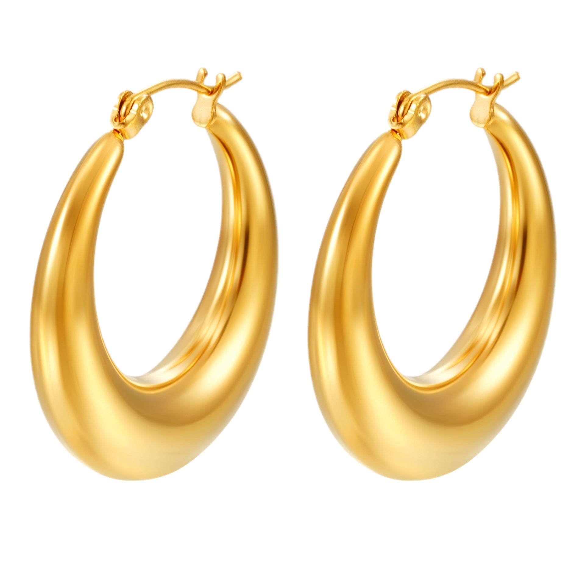 Wholesale Round Smooth Crescent Stainless Steel Hollow Earrings