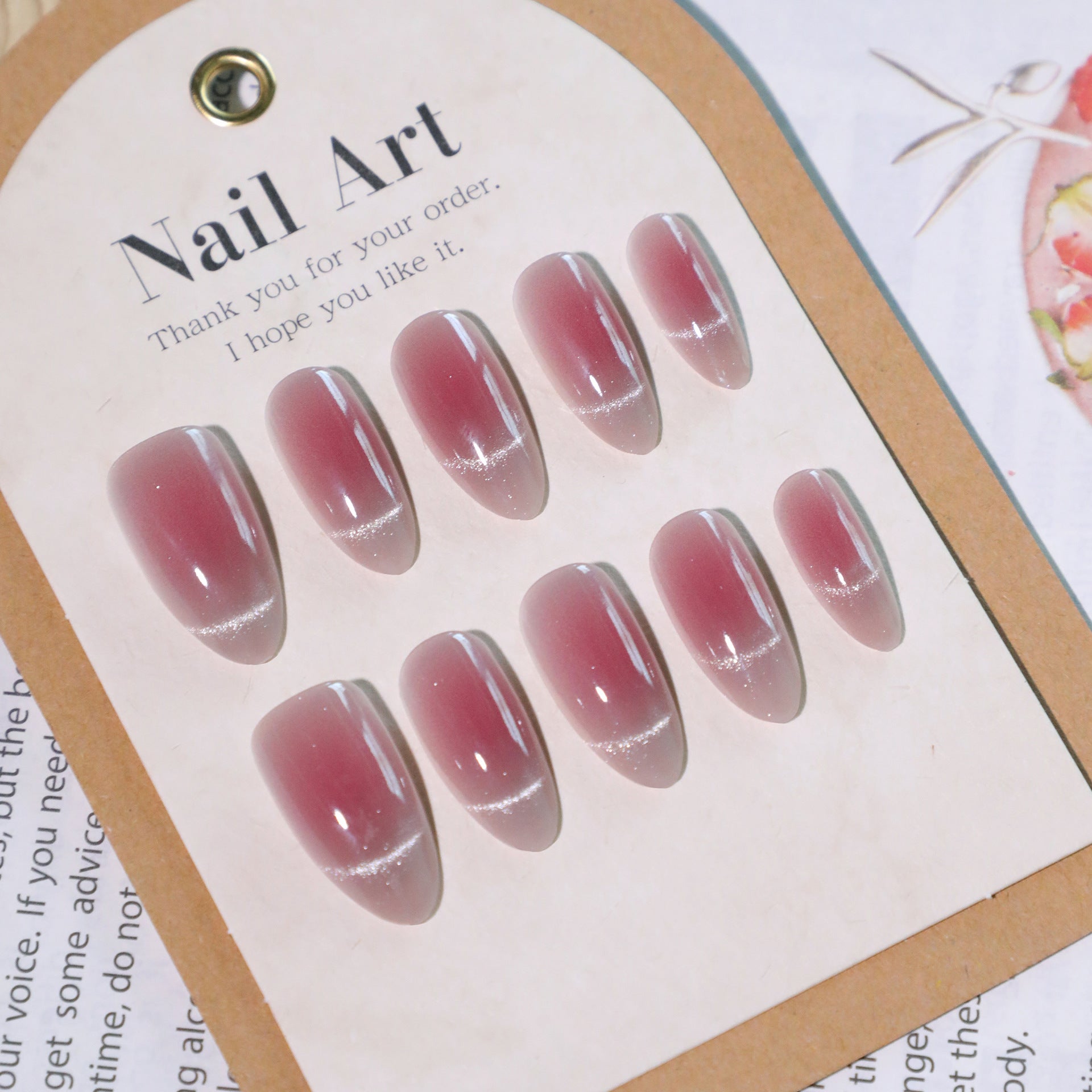 Wholesale 24 Pieces/box Pink Cat Eye Gradient Nails Kits Nail Stickers