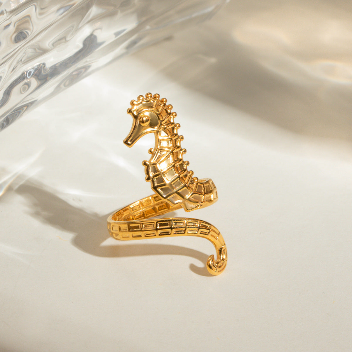 Wholesale 18k gold stainless steel seahorse opening ring